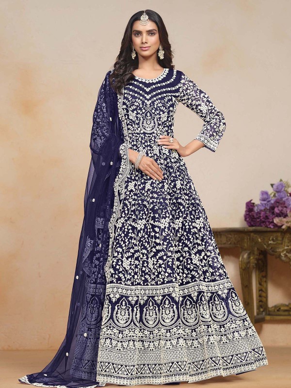 Dark Blue Soft Net Designer Salwar Kameez